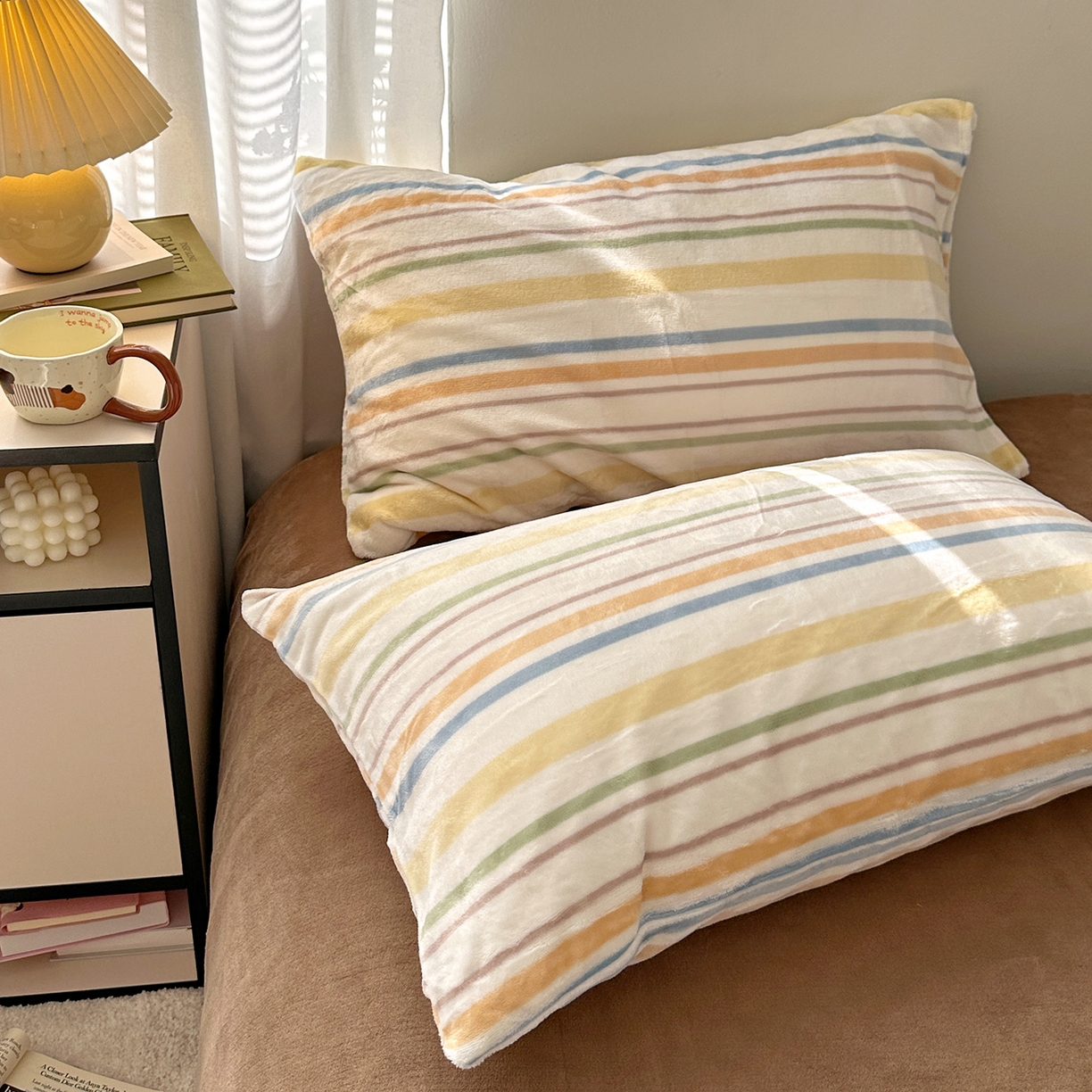 91家纺网 家纺一手货源 找家纺 艾咪-Amy ntmy 2025新款治愈系条纹牛奶绒四件套 青柠焦糖