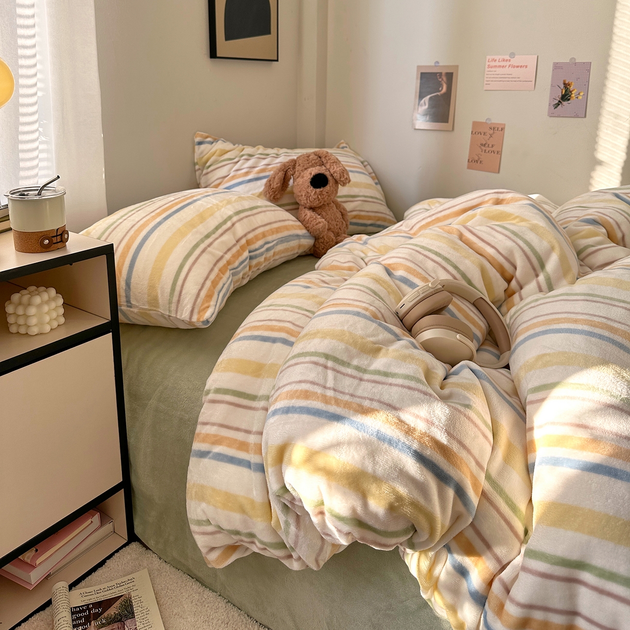 91家纺网 家纺一手货源 找家纺 （总）艾咪-Amy ntmy 2025新款治愈系条纹牛奶绒四件套