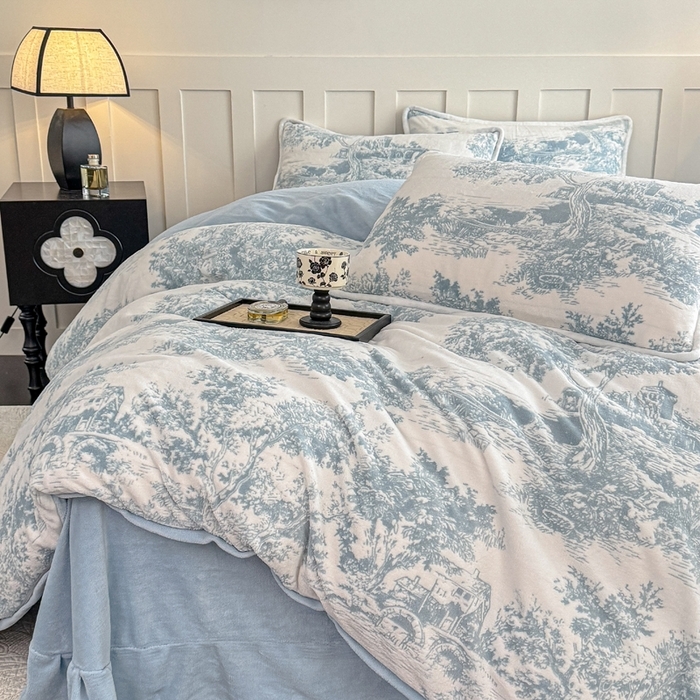 91家纺网 家纺一手货源 找家纺 （总）赛丽雅 2025新款包边雕花烂花牛奶绒四件套