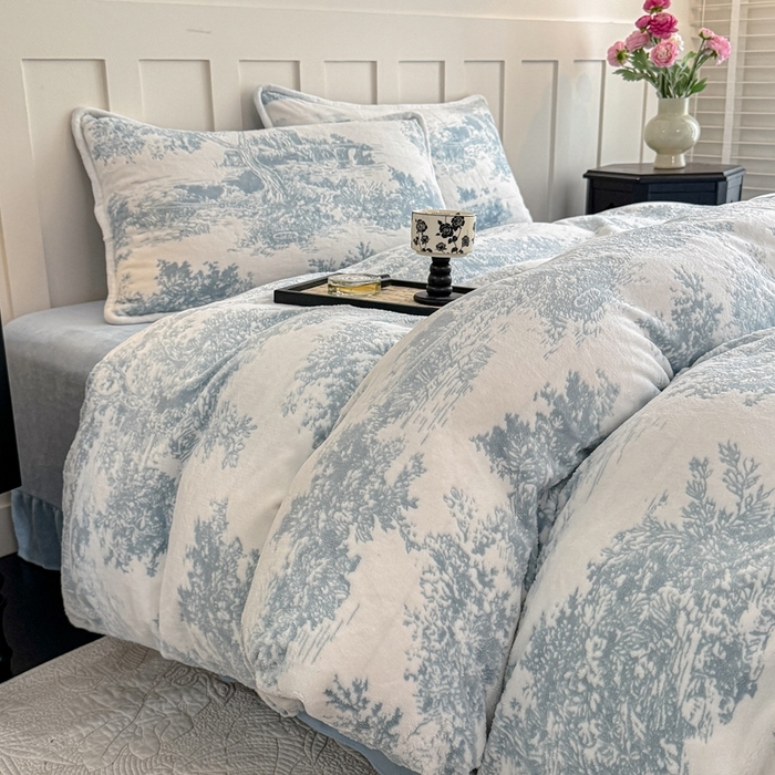 91家纺网 家纺一手货源 找家纺 （总）赛丽雅 2025新款包边雕花烂花牛奶绒四件套