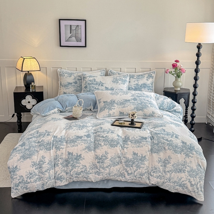 91家纺网 家纺一手货源 找家纺 （总）赛丽雅 2025新款包边雕花烂花牛奶绒四件套