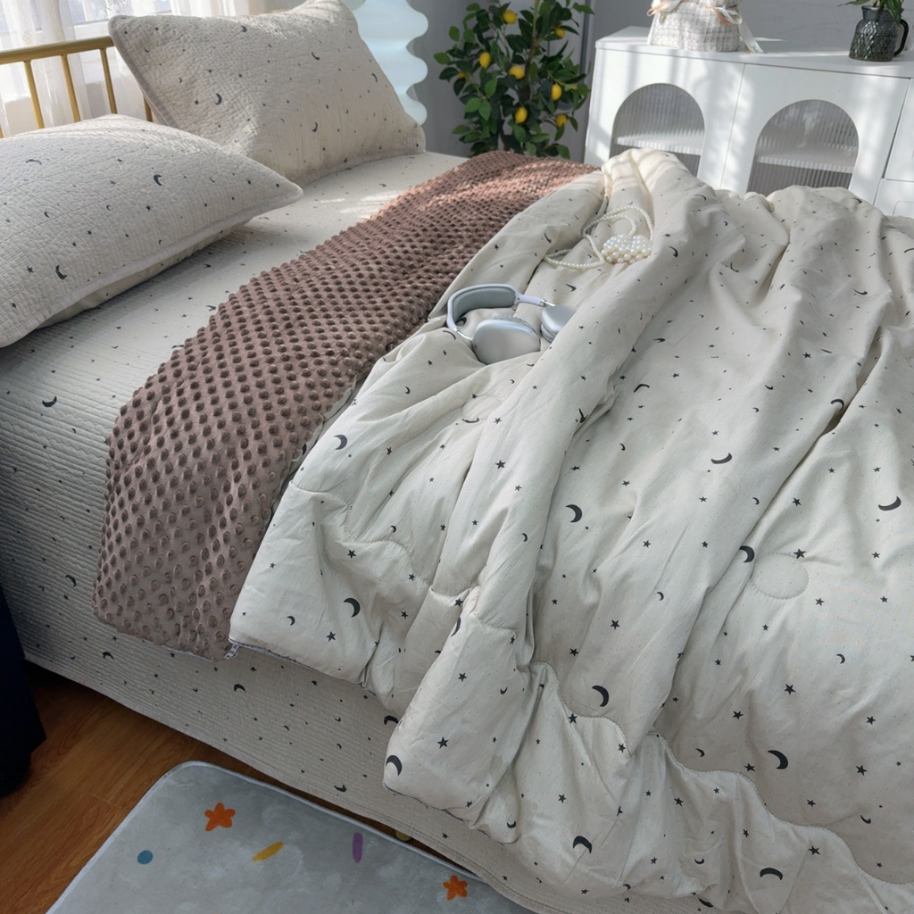 91家纺网 家纺一手货源 找家纺 （总）暖居 2026新款一面纯棉一面绒床盖+同款纯棉豆豆被跑量