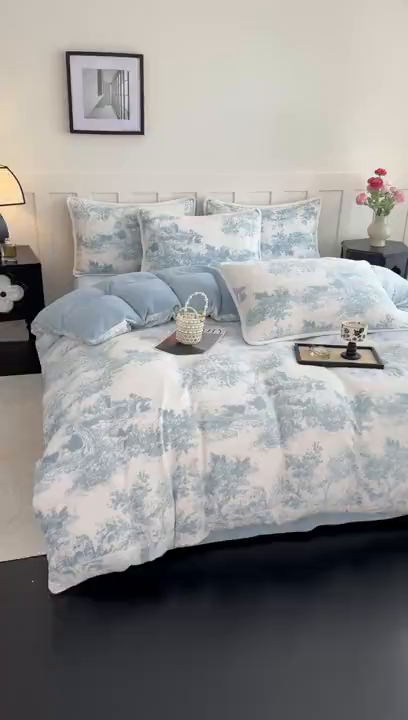 91家纺网 家纺一手货源 找家纺 （总）赛丽雅 2025新款包边雕花烂花牛奶绒四件套