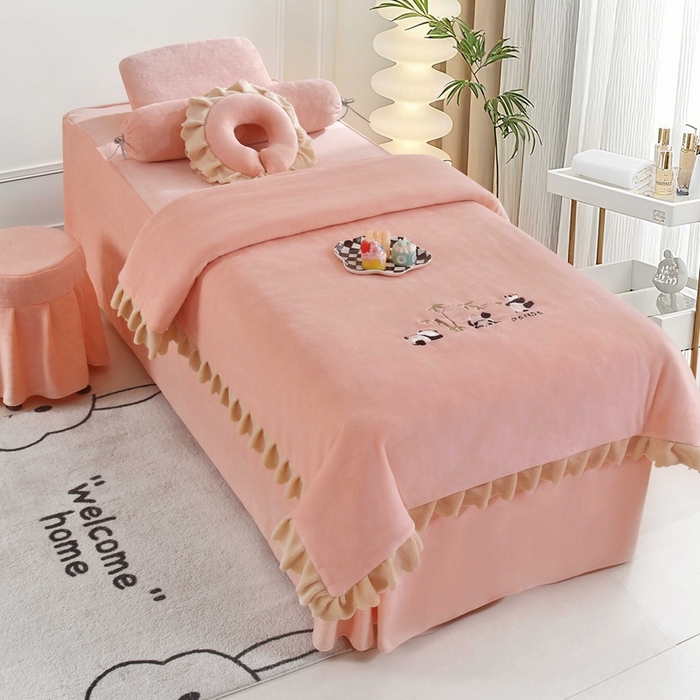 91家纺网 家纺一手货源 找家纺 （总）千姿坊 2025新款秋冬加厚牛奶绒纯色美 容床床单两件套有洞单件床罩