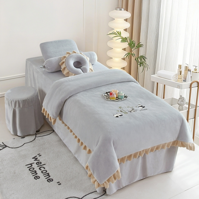 91家纺网 家纺一手货源 找家纺 （总）千姿坊美容床罩 2025新款秋冬加厚保暖牛奶绒美容床罩四件套美容院养生馆专用