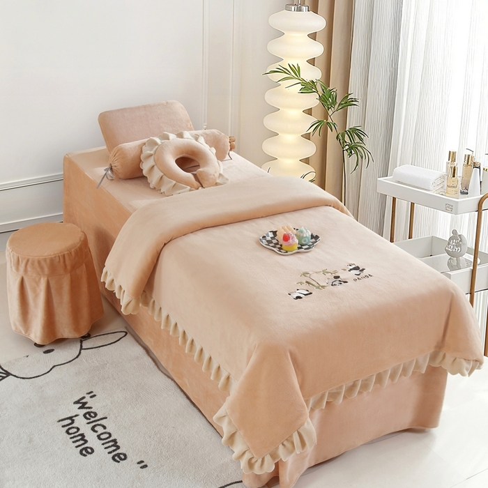 91家纺网 家纺一手货源 找家纺 （总）千姿坊美容床罩 2025新款秋冬加厚保暖牛奶绒美容床罩四件套美容院养生馆专用