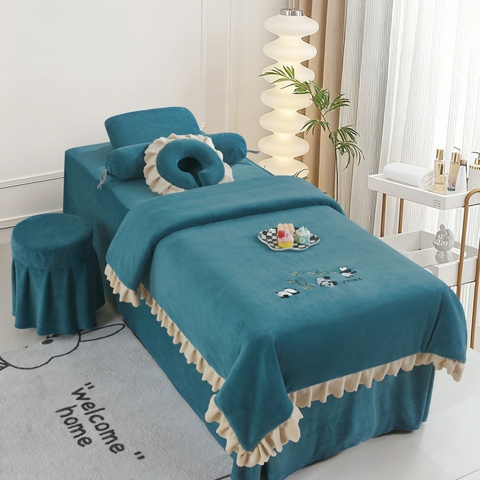 91家纺网 家纺一手货源 找家纺 （总）千姿坊美容床罩 2025新款秋冬加厚保暖牛奶绒美容床罩四件套美容院养生馆专用