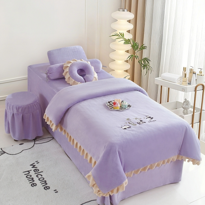 91家纺网 家纺一手货源 找家纺 （总）千姿坊美容床罩 2025新款秋冬加厚保暖牛奶绒美容床罩四件套美容院养生馆专用