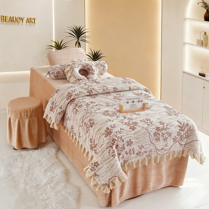 91家纺网 家纺一手货源 找家纺 （总）千姿坊美容床罩 2025新款秋冬加厚保暖牛奶绒美容床罩四件套美容院养生馆专用