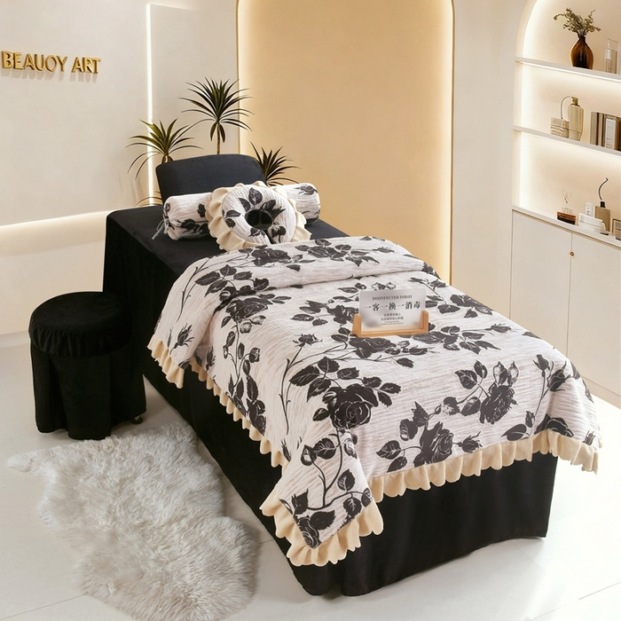 91家纺网 家纺一手货源 找家纺 （总）千姿坊美容床罩 2025新款秋冬加厚保暖牛奶绒美容床罩四件套美容院养生馆专用