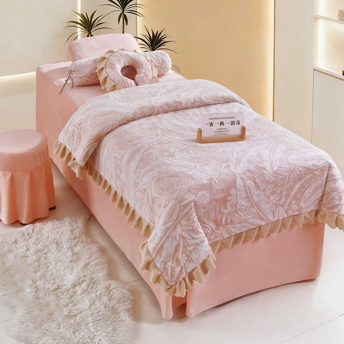 91家纺网 家纺一手货源 找家纺 （总）千姿坊美容床罩 2025新款秋冬加厚保暖牛奶绒美容床罩四件套美容院养生馆专用