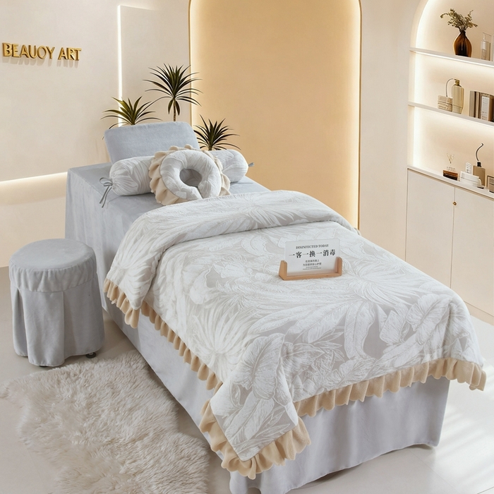 91家纺网 家纺一手货源 找家纺 （总）千姿坊美容床罩 2025新款秋冬加厚保暖牛奶绒美容床罩四件套美容院养生馆专用