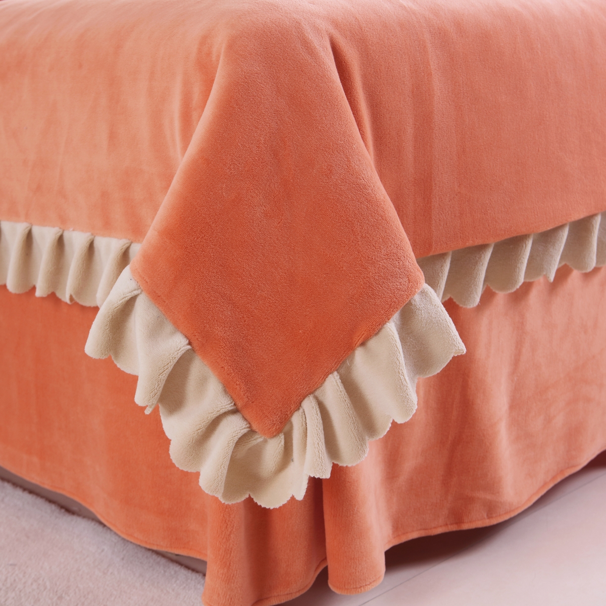 91家纺网 家纺一手货源 找家纺 千姿坊美容床罩 2025新款秋冬加厚保暖牛奶绒美容床罩四件套美容院养生馆专用 淘气熊猫-橘色