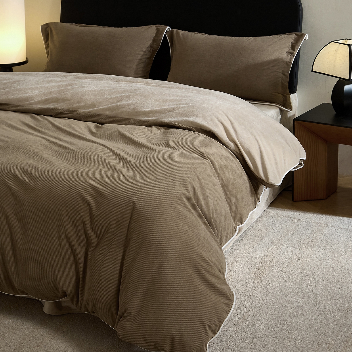 91家纺网 家纺一手货源 找家纺 （总）ONE TWO ONE 121 【提供买家秀】【控价商品】2025新款提花婴儿绒四件套牛奶绒被套床单枕套毛毯被罩被子被芯床品-沉香控价 【卷后标准 268 加大 288 】