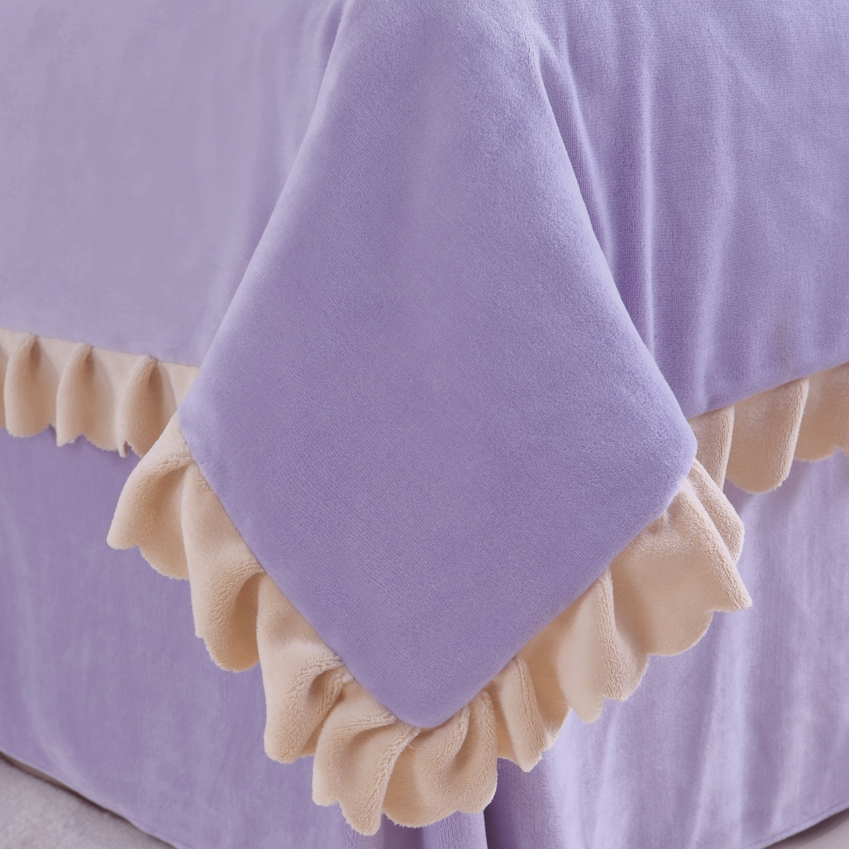 91家纺网 家纺一手货源 找家纺 千姿坊美容床罩 2025新款秋冬加厚保暖牛奶绒美容床罩四件套美容院养生馆专用 淘气熊猫-紫色