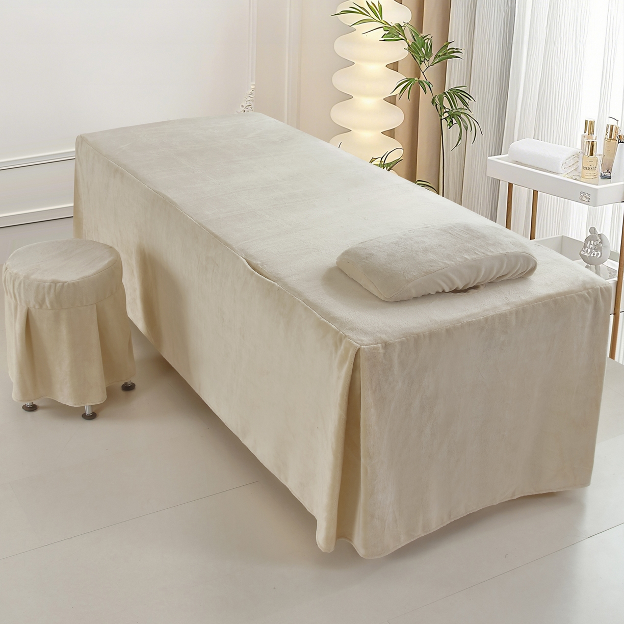 91家纺网 家纺一手货源 找家纺 千姿坊美容床罩 2025新款秋冬加厚保暖牛奶绒美容床罩四件套美容院养生馆专用 叶语悠然-黑卡