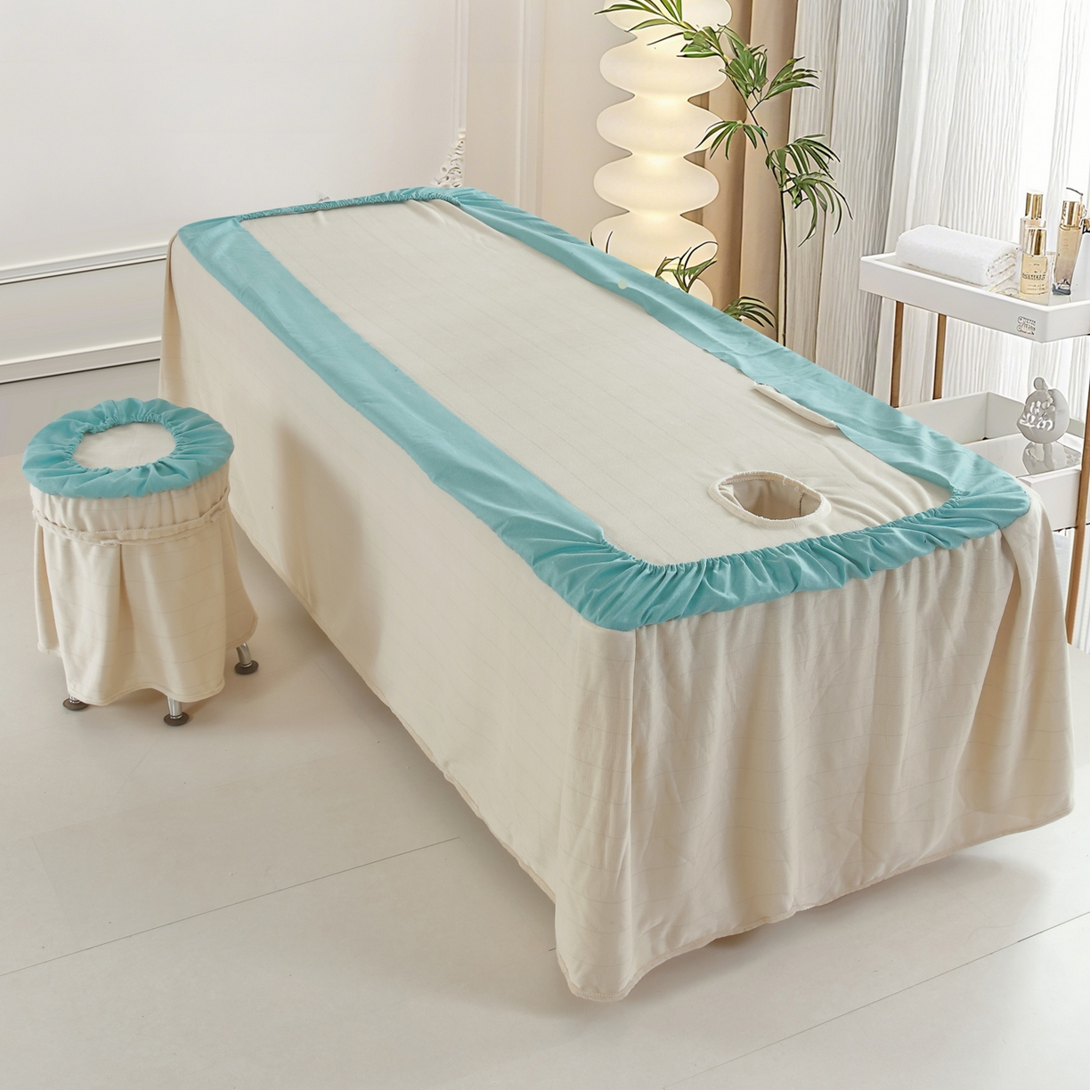 91家纺网 家纺一手货源 找家纺 千姿坊美容床罩 2025新款秋冬加厚保暖牛奶绒美容床罩四件套美容院养生馆专用 叶语悠然-黑卡