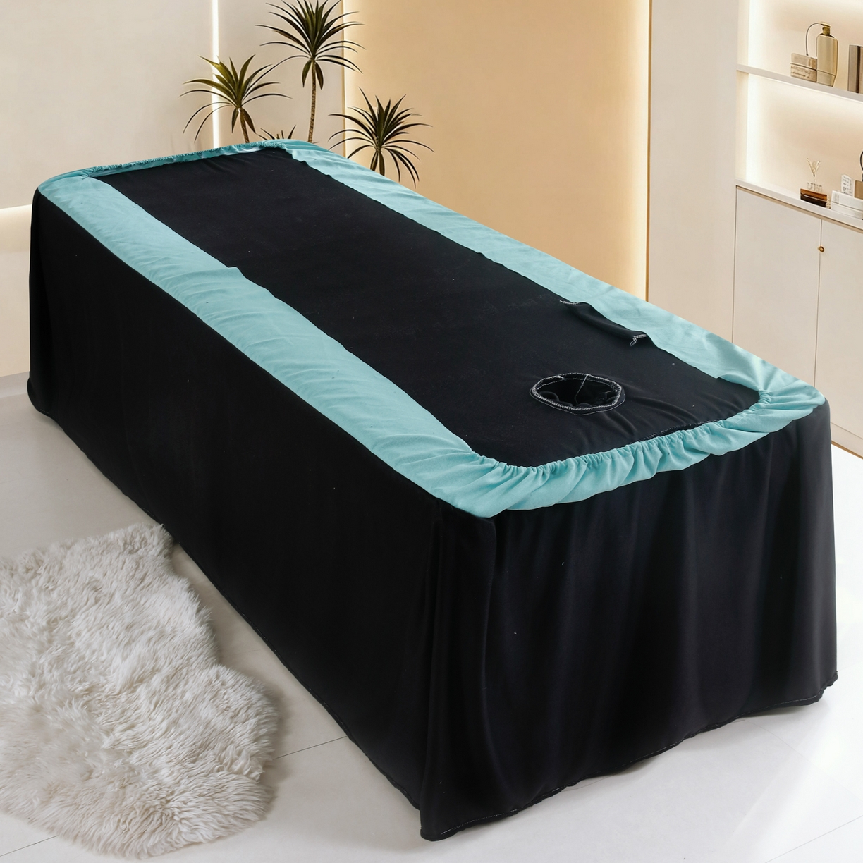 91家纺网 家纺一手货源 找家纺 千姿坊美容床罩 2025新款秋冬加厚保暖牛奶绒美容床罩四件套美容院养生馆专用 夜半花香-黑色