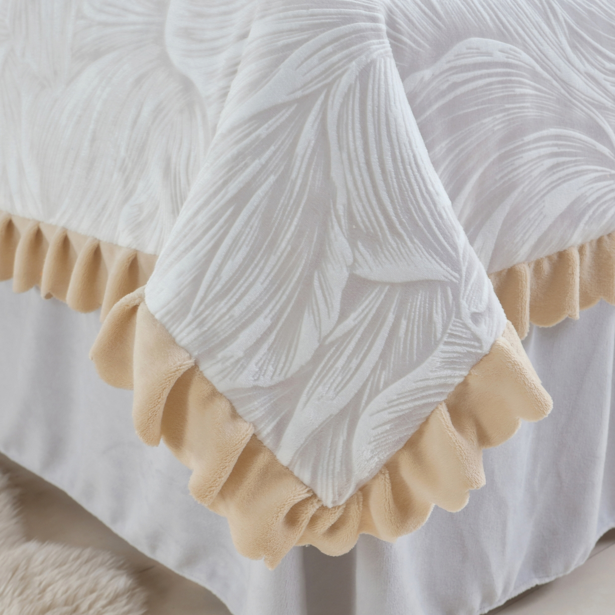 91家纺网 家纺一手货源 找家纺 千姿坊美容床罩 2025新款秋冬加厚保暖牛奶绒美容床罩四件套美容院养生馆专用 盛夏丛林-灰