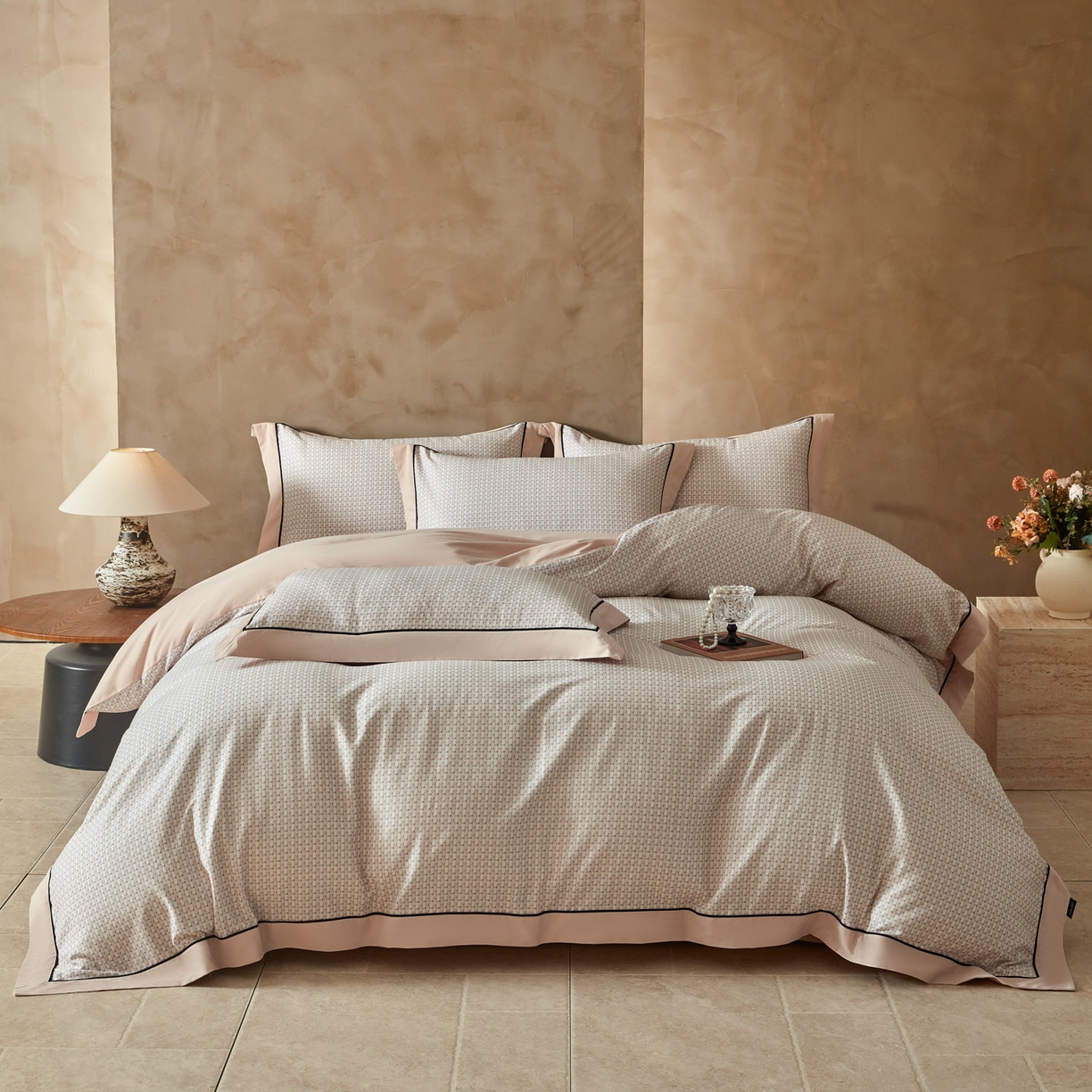 91家纺网 家纺一手货源 找家纺 总 洺兰2025全棉13070喷气印花四件套纯棉床单床笠款小清新花卉北欧风