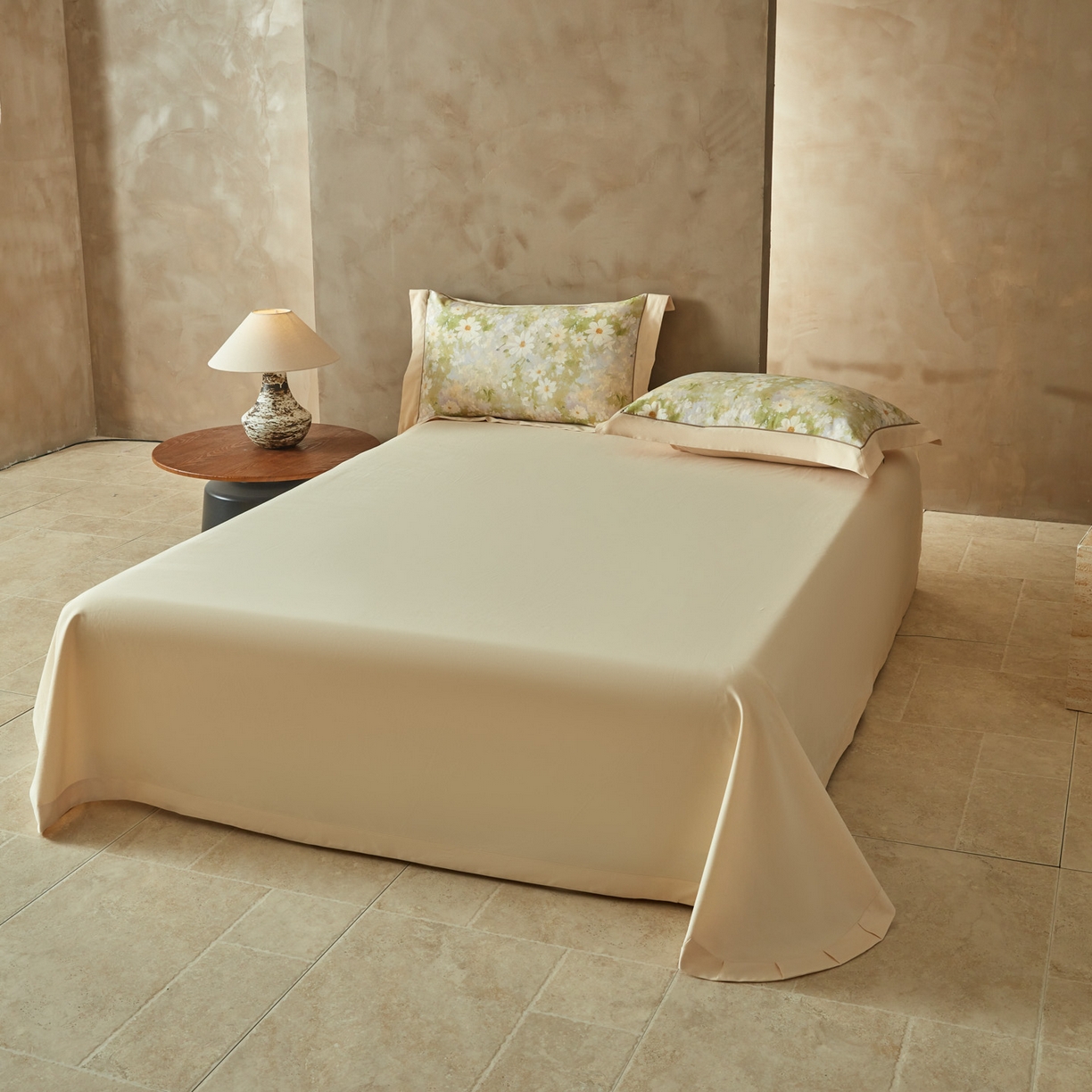 91家纺网 家纺一手货源 找家纺 洺兰家居 2026年新疆长绒棉100支秋冬款轻磨毛加厚保暖工艺款四件套床上用品 栀子花开-绿