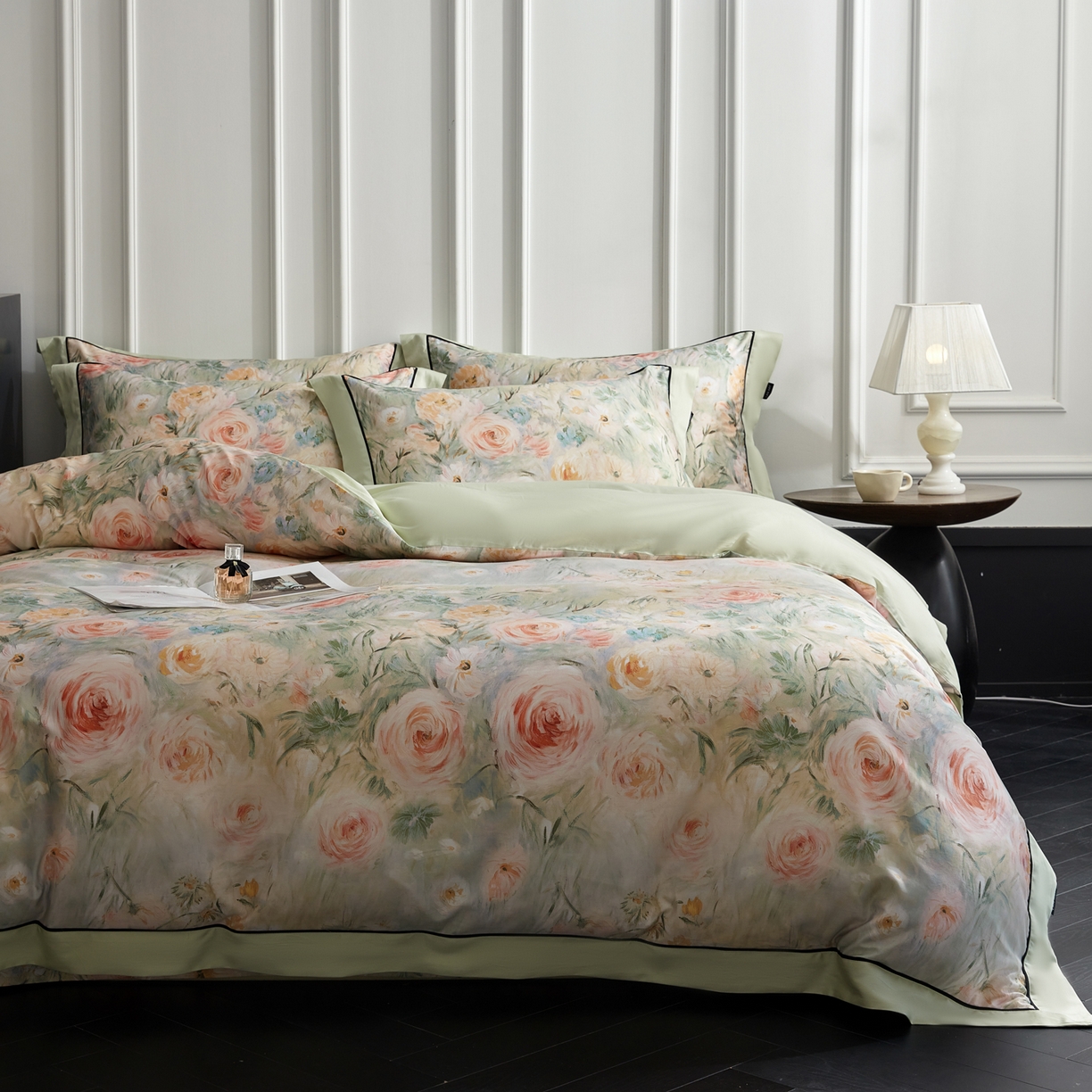 91家纺网 家纺一手货源 找家纺 总 洺兰2025全棉13070喷气印花四件套纯棉床单床笠款小清新花卉北欧风