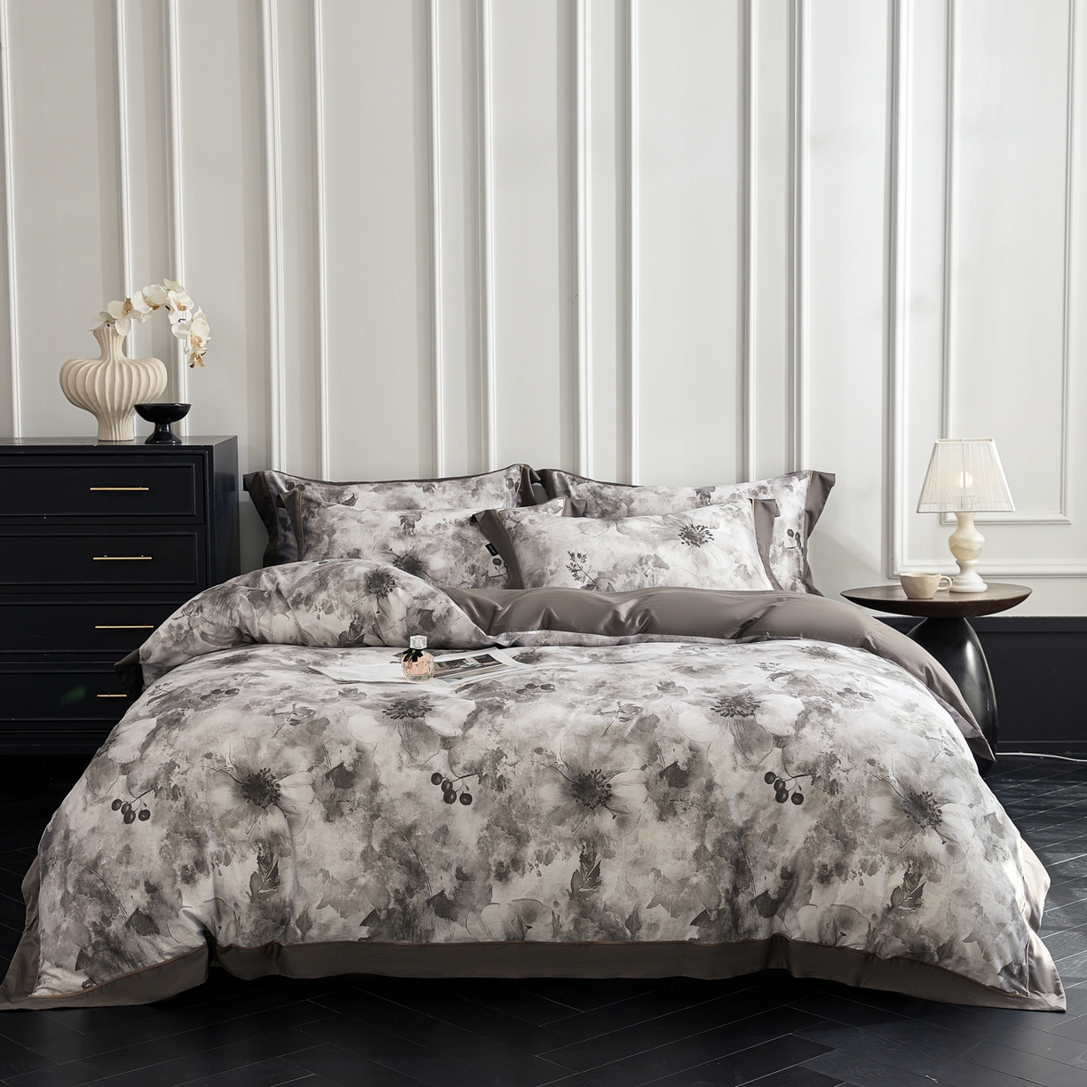 91家纺网 家纺一手货源 找家纺 洺兰家居 2026年新疆长绒棉100支天丝棉高端工艺款床单床笠四件套床上用品 陌上花开