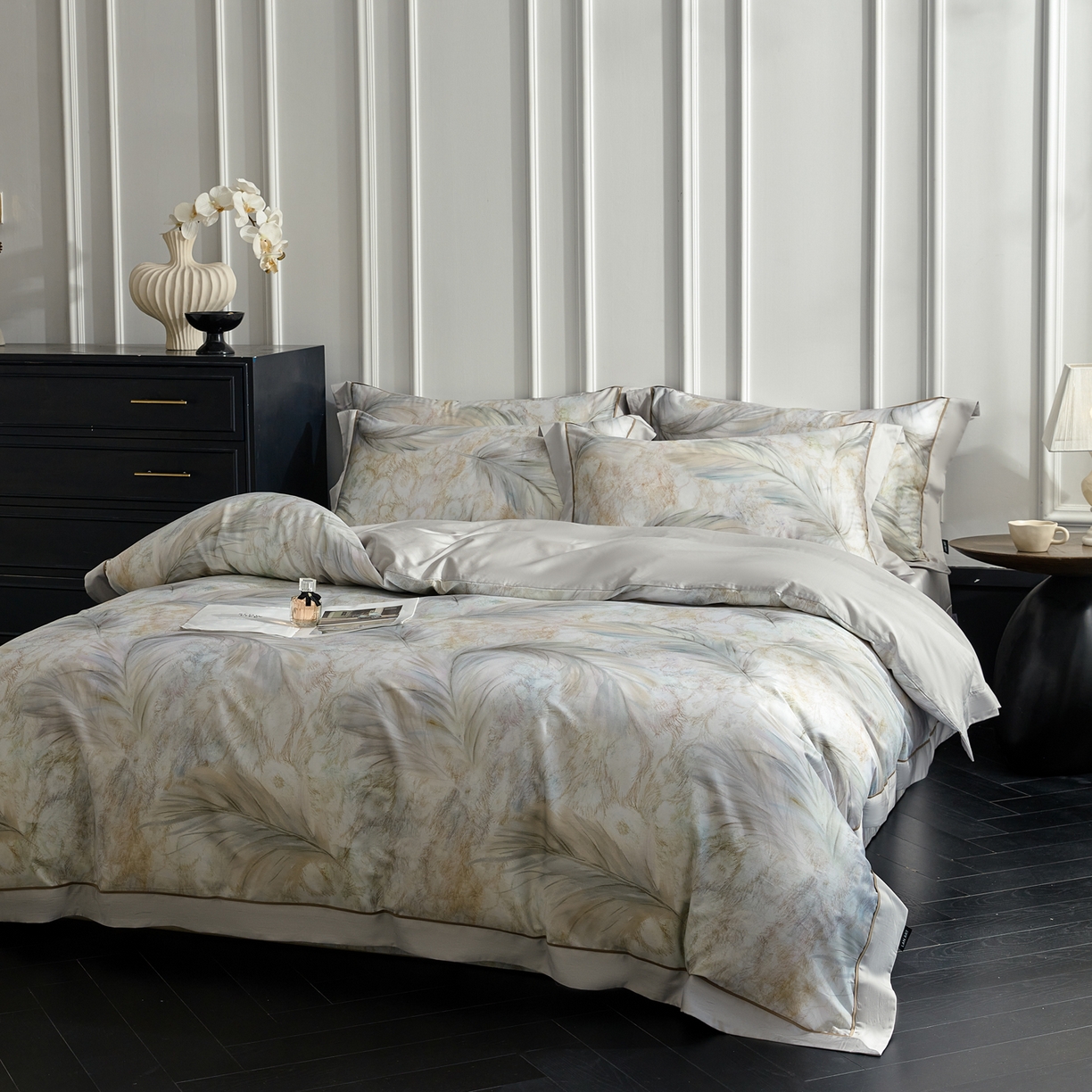 91家纺网 家纺一手货源 找家纺 洺兰家居 2026年新疆长绒棉100支天丝棉高端工艺款床单床笠四件套床上用品 羽墨