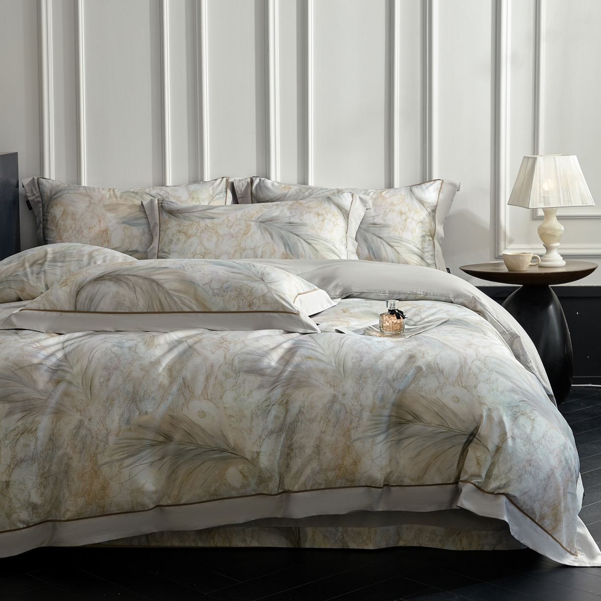 91家纺网 家纺一手货源 找家纺 洺兰家居 2026年新疆长绒棉100支天丝棉高端工艺款床单床笠四件套床上用品 羽墨