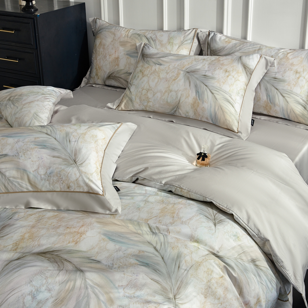 91家纺网 家纺一手货源 找家纺 洺兰家居 2026年新疆长绒棉100支天丝棉高端工艺款床单床笠四件套床上用品 羽墨