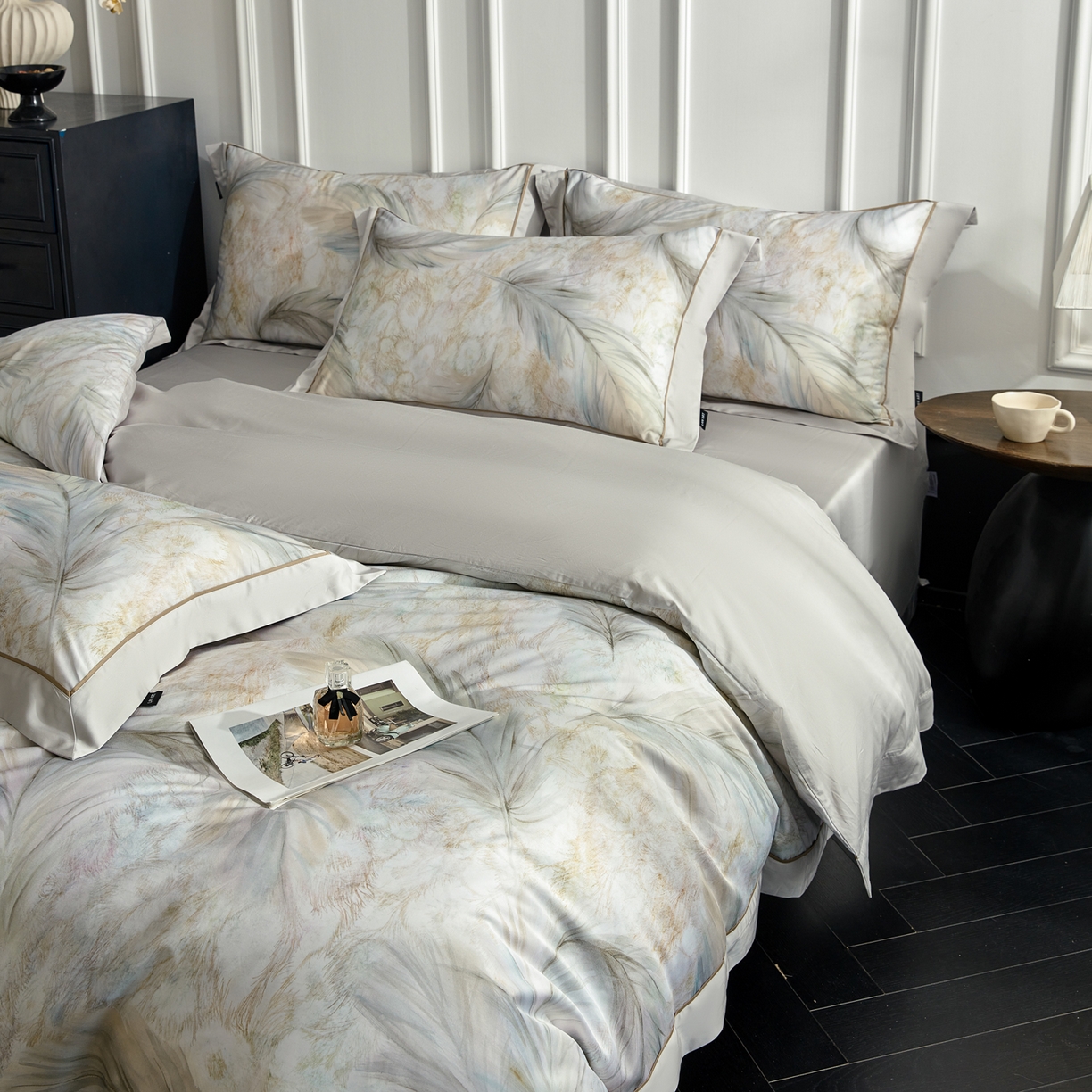 91家纺网 家纺一手货源 找家纺 洺兰家居 2026年新疆长绒棉100支天丝棉高端工艺款床单床笠四件套床上用品 羽墨