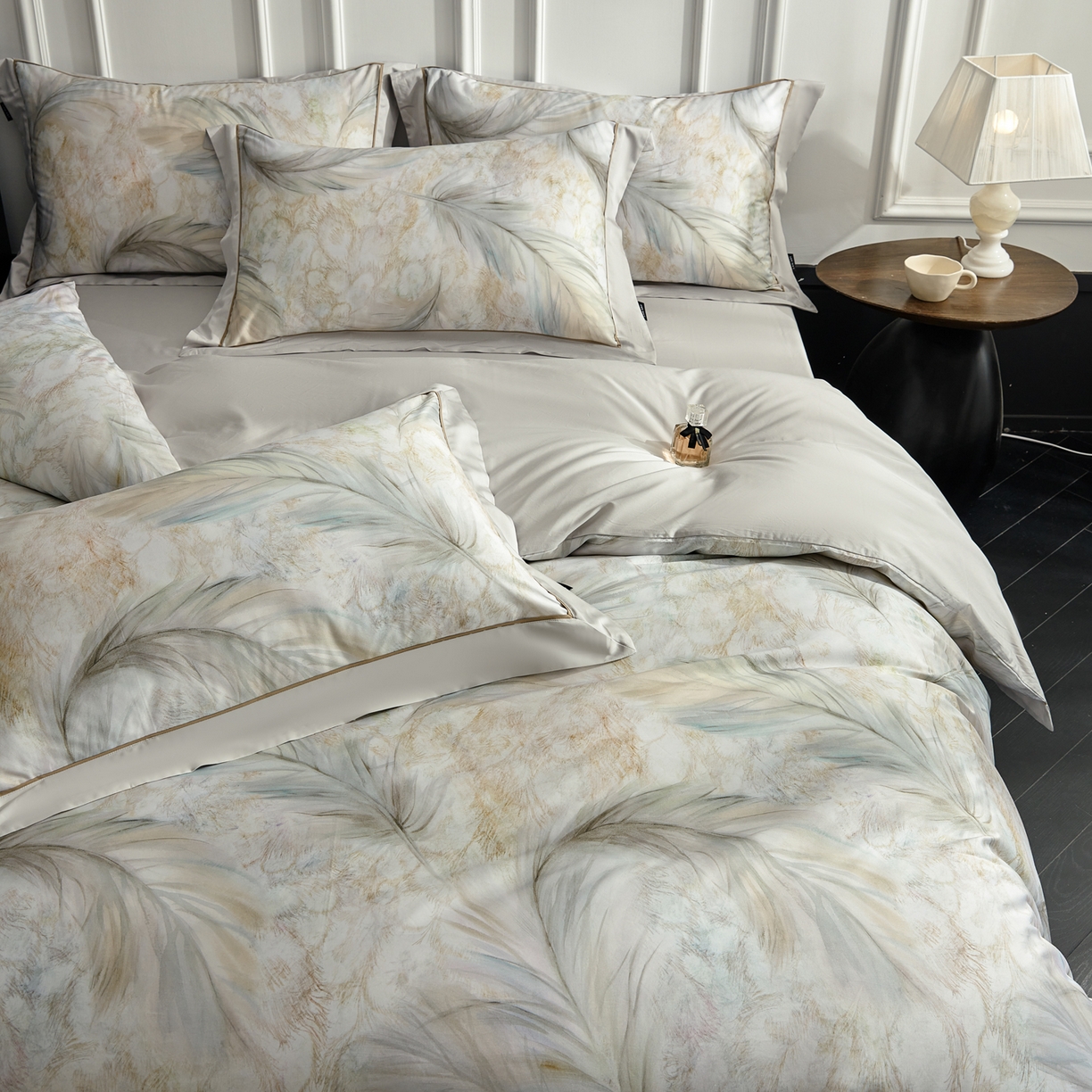 91家纺网 家纺一手货源 找家纺 洺兰家居 2026年新疆长绒棉100支天丝棉高端工艺款床单床笠四件套床上用品 羽墨