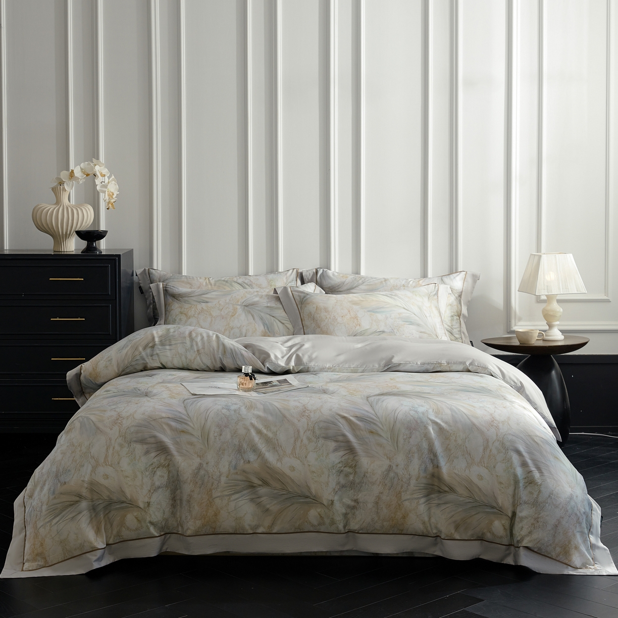 91家纺网 家纺一手货源 找家纺 洺兰家居 2026年新疆长绒棉100支天丝棉高端工艺款床单床笠四件套床上用品 羽墨