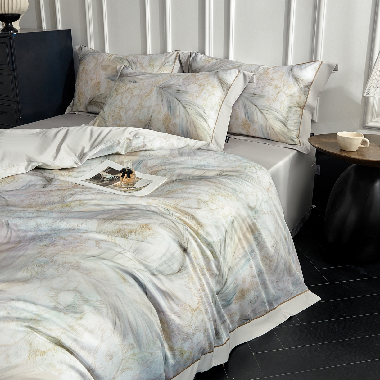 91家纺网 家纺一手货源 找家纺 洺兰家居 2026年新疆长绒棉100支天丝棉高端工艺款床单床笠四件套床上用品 羽墨