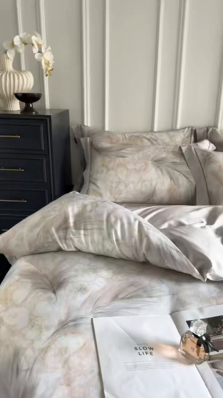 91家纺网 家纺一手货源 找家纺 洺兰家居 2026年新疆长绒棉100支天丝棉高端工艺款床单床笠四件套床上用品 羽墨