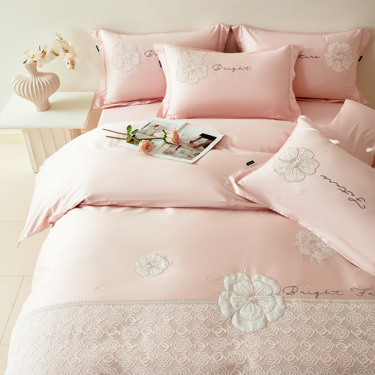 91家纺网 家纺一手货源 找家纺 （总）洺兰家居 2026年新疆长绒棉100支刺绣款绣花工艺款法式四件套 云岚