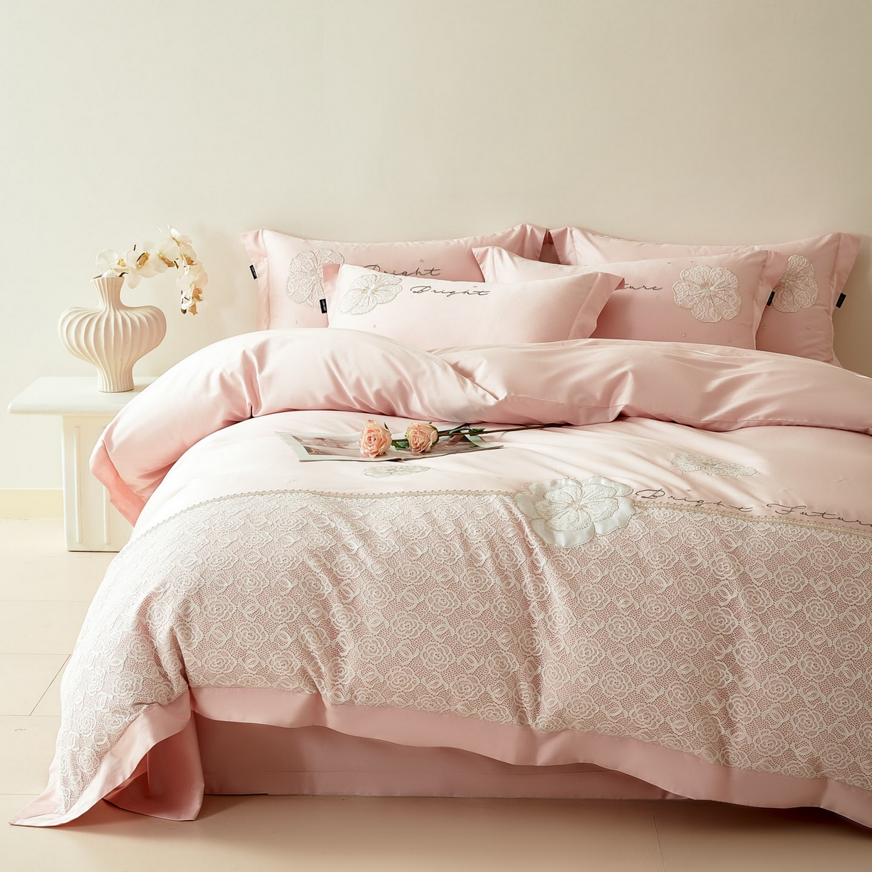 91家纺网 家纺一手货源 找家纺 （总）洺兰家居 2026年新疆长绒棉100支刺绣款绣花工艺款法式四件套 云岚