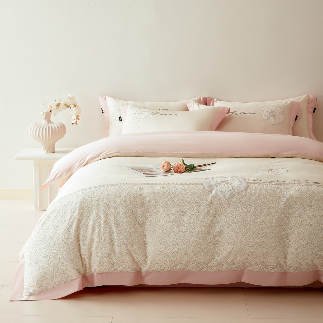 91家纺网 家纺一手货源 找家纺 洺兰家居 2026年新疆长绒棉100支刺绣款绣花工艺款法式四件套 云岚 云岚-米