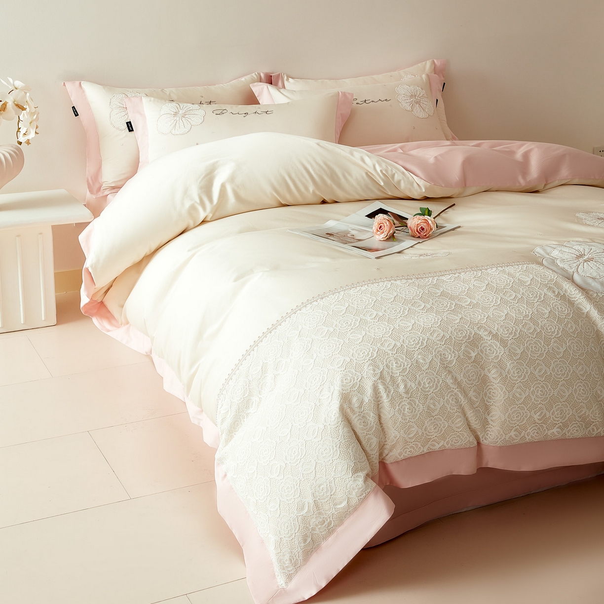 91家纺网 家纺一手货源 找家纺 洺兰家居 2026年新疆长绒棉100支刺绣款绣花工艺款法式四件套 云岚 云岚-米