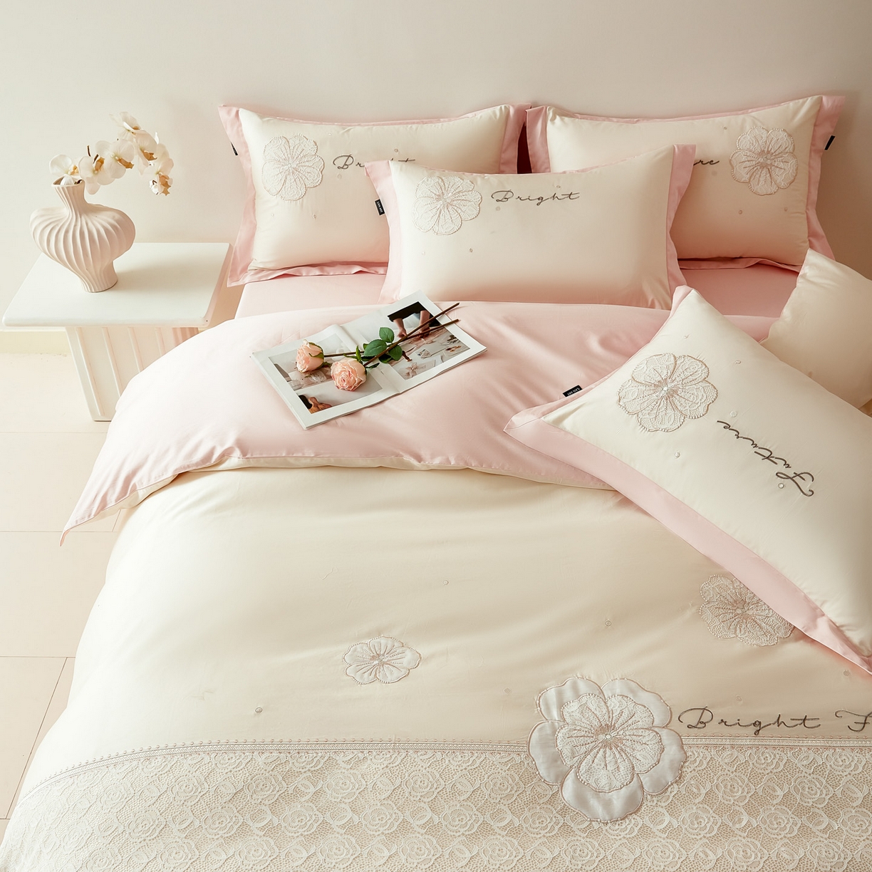 91家纺网 家纺一手货源 找家纺 洺兰家居 2026年新疆长绒棉100支刺绣款绣花工艺款法式四件套 云岚 云岚-米