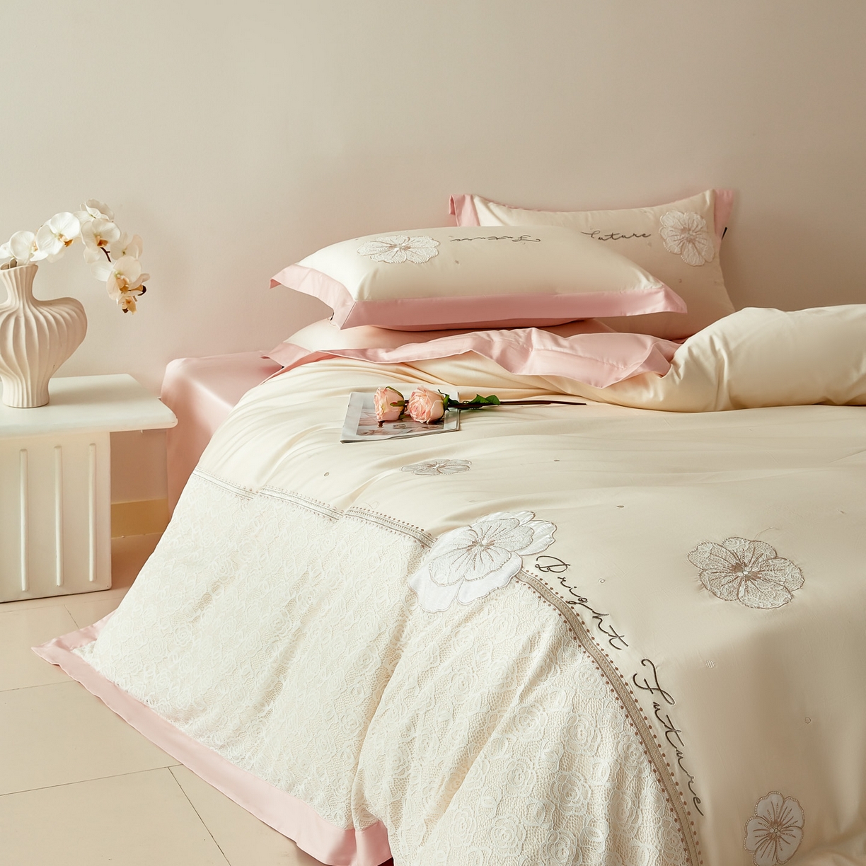 91家纺网 家纺一手货源 找家纺 洺兰家居 2026年新疆长绒棉100支刺绣款绣花工艺款法式四件套 云岚 云岚-米