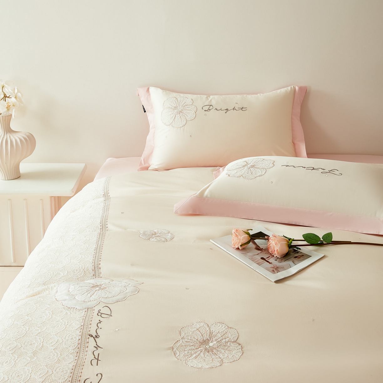 91家纺网 家纺一手货源 找家纺 洺兰家居 2026年新疆长绒棉100支刺绣款绣花工艺款法式四件套 云岚 云岚-米