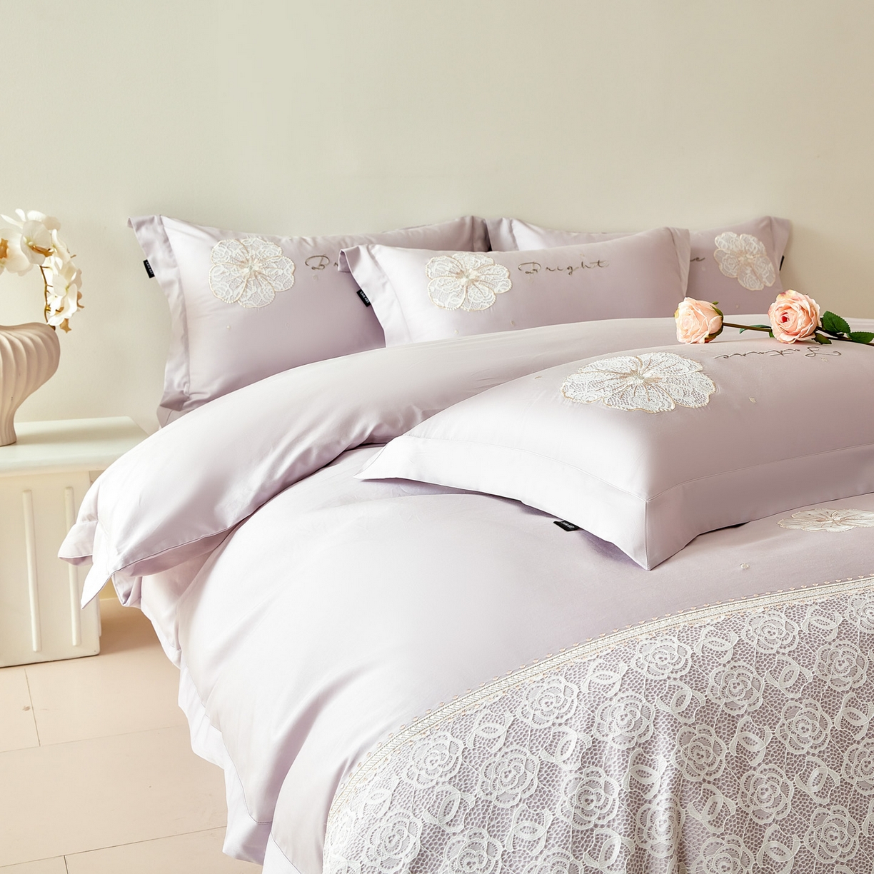 91家纺网 家纺一手货源 找家纺 洺兰家居 2026年新疆长绒棉100支刺绣款绣花工艺款法式四件套 云岚 云岚-紫