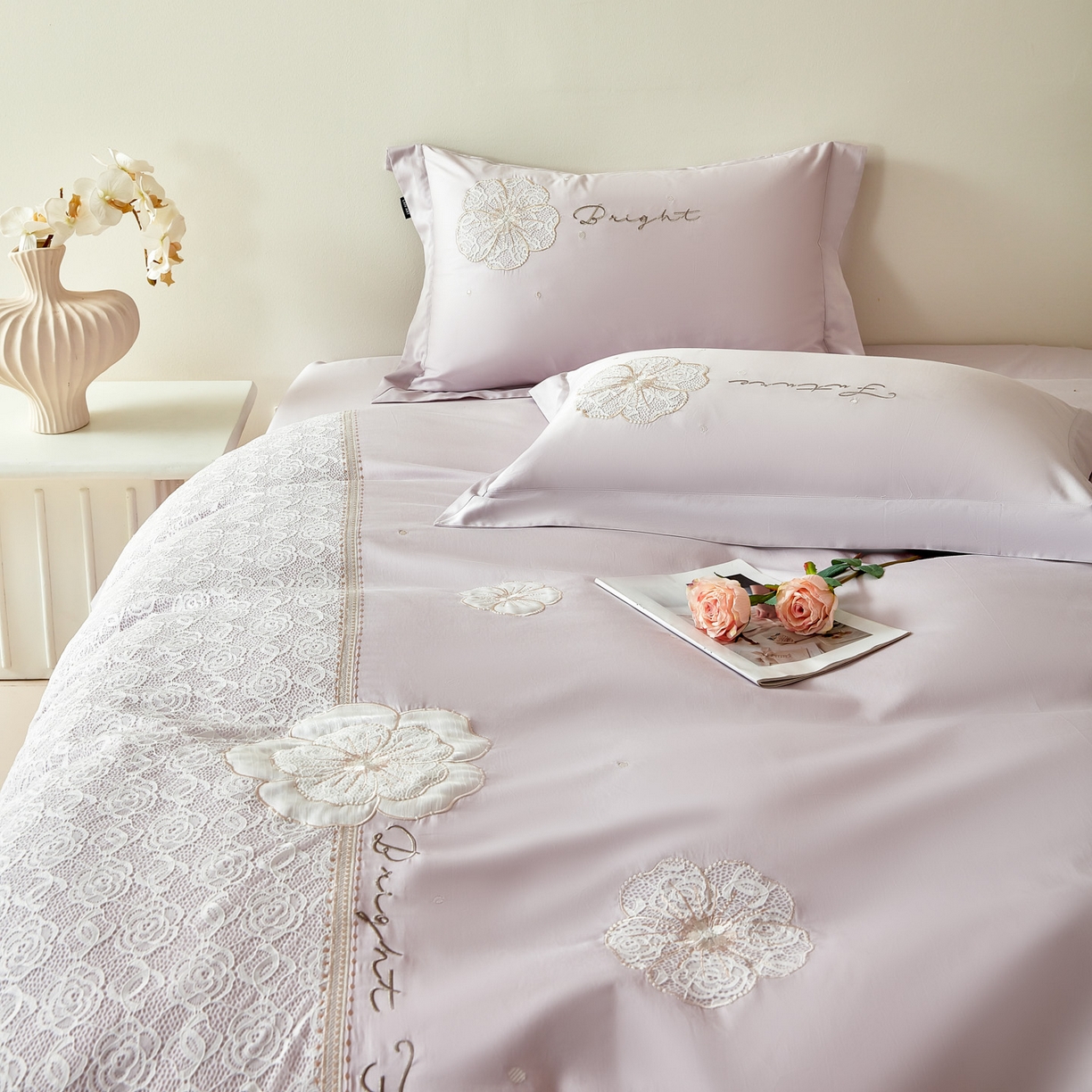 91家纺网 家纺一手货源 找家纺 洺兰家居 2026年新疆长绒棉100支刺绣款绣花工艺款法式四件套 云岚 云岚-紫