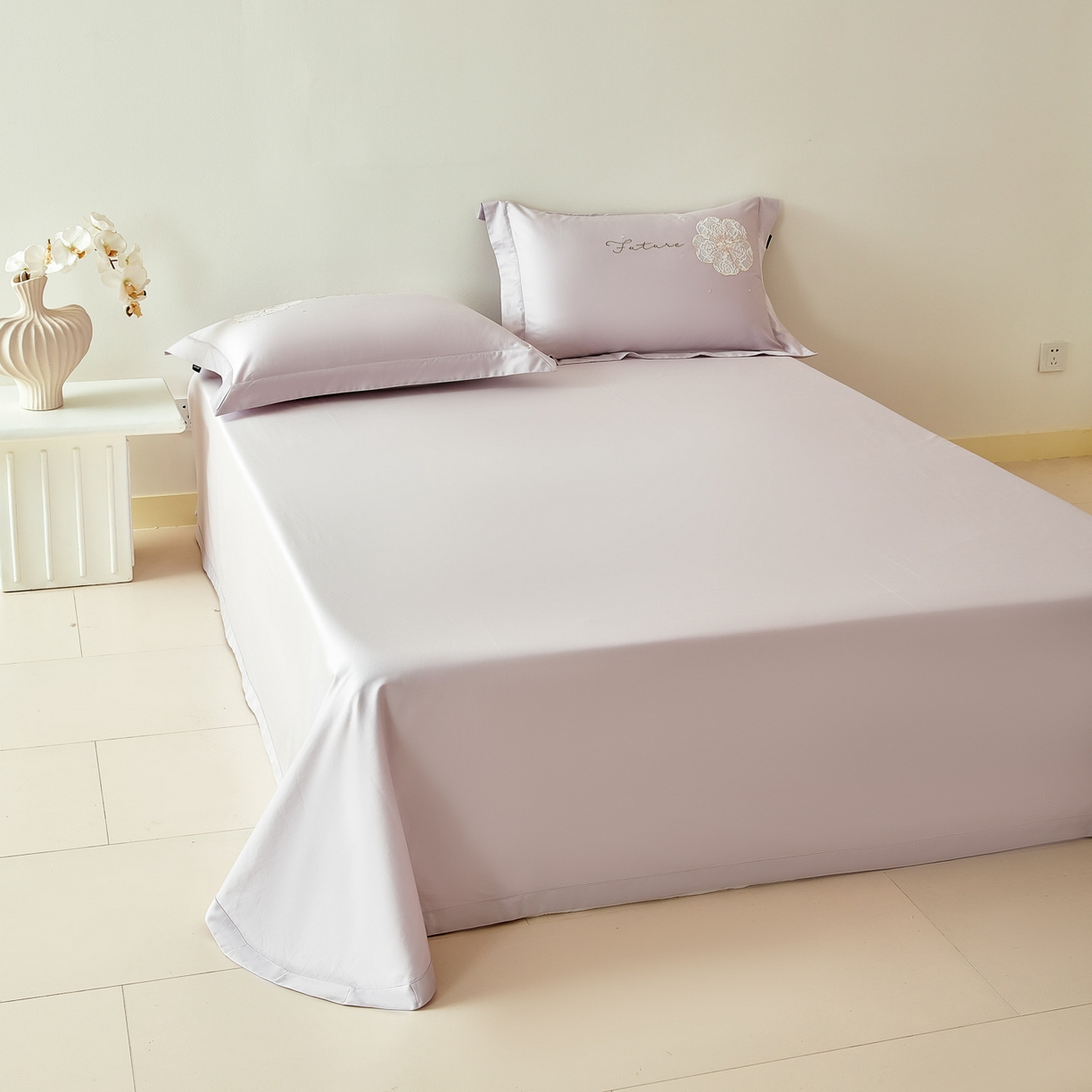 91家纺网 家纺一手货源 找家纺 洺兰家居 2026年新疆长绒棉100支刺绣款绣花工艺款法式四件套 云岚 云岚-紫