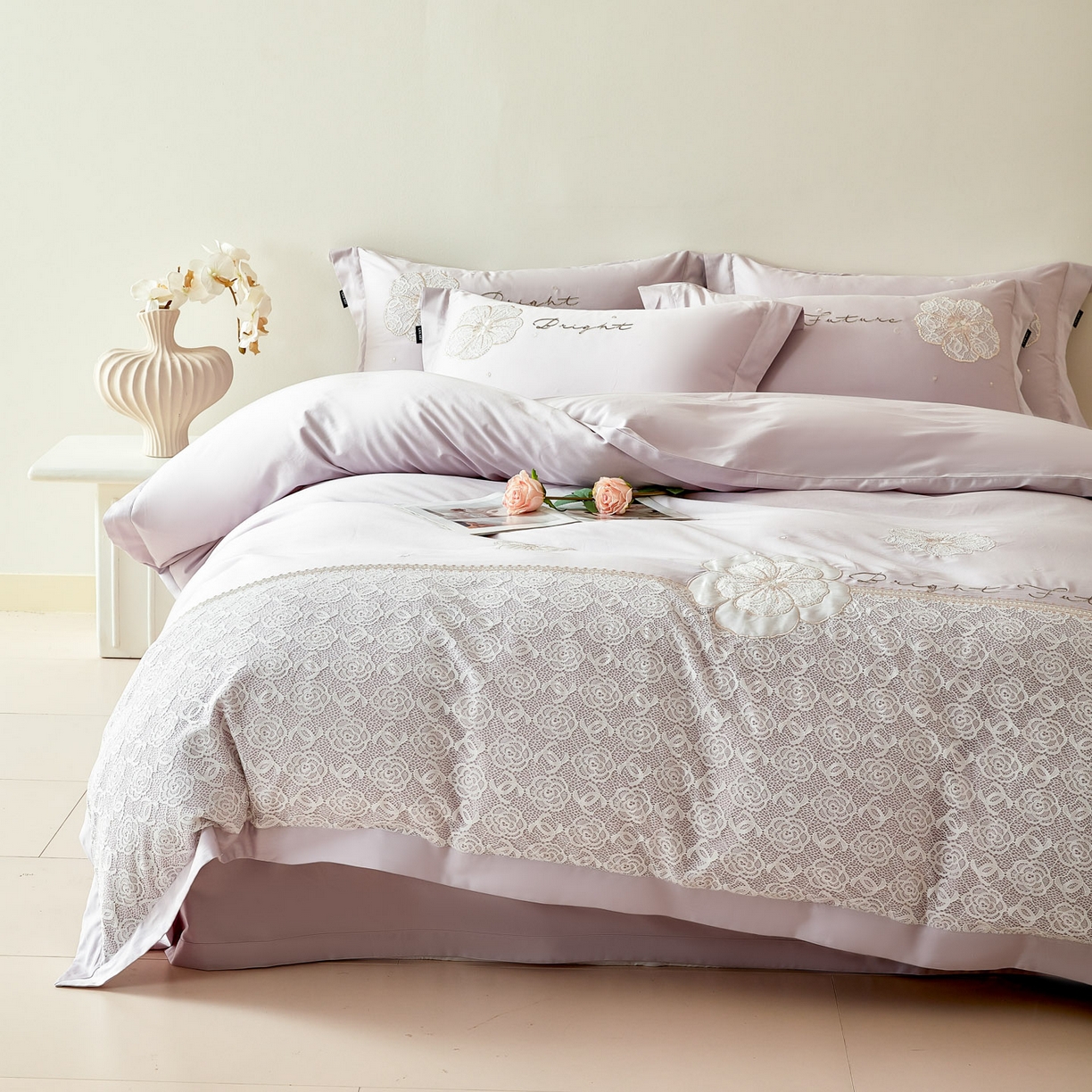 91家纺网 家纺一手货源 找家纺 洺兰家居 2026年新疆长绒棉100支刺绣款绣花工艺款法式四件套 云岚 云岚-紫