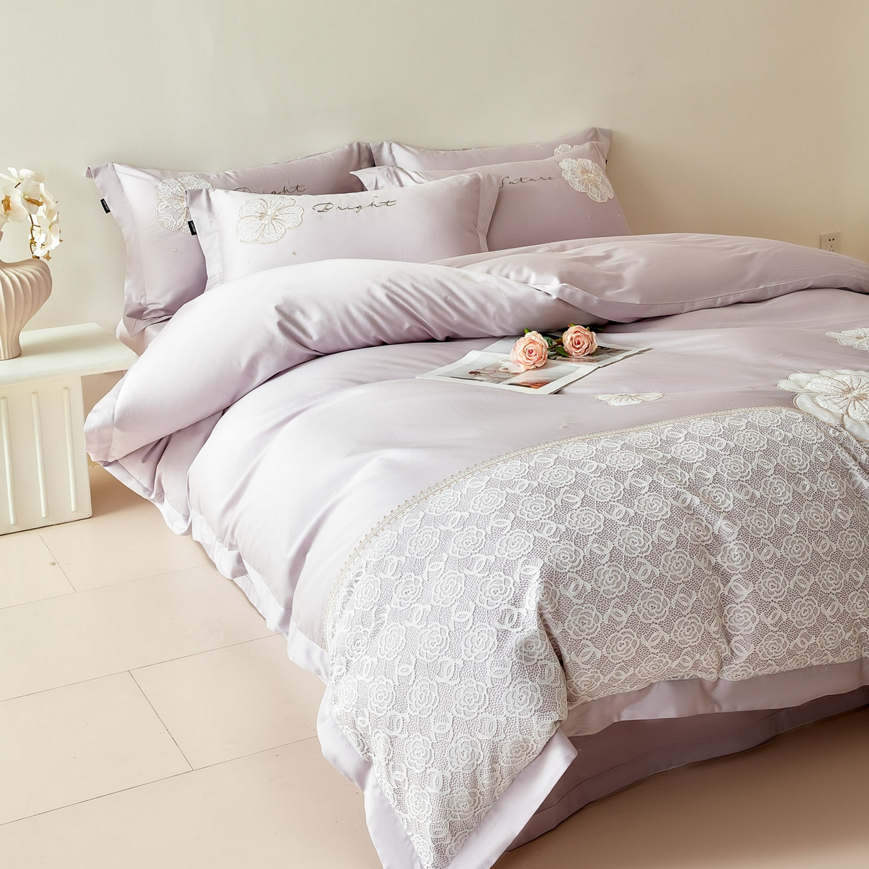 91家纺网 家纺一手货源 找家纺 洺兰家居 2026年新疆长绒棉100支刺绣款绣花工艺款法式四件套 云岚 云岚-紫