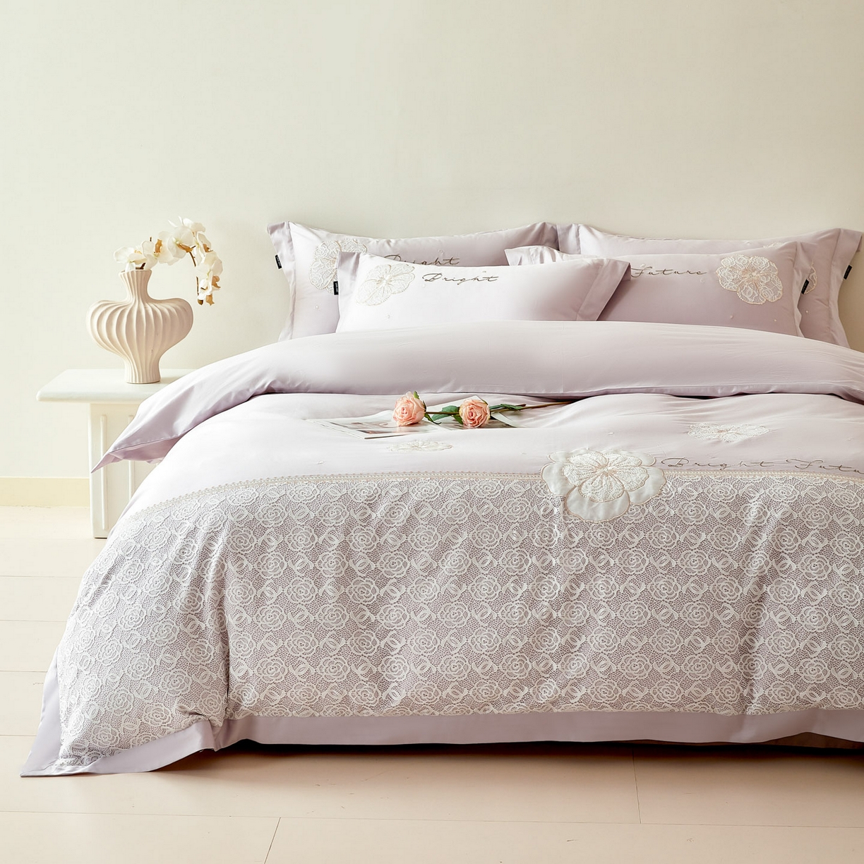 91家纺网 家纺一手货源 找家纺 洺兰家居 2026年新疆长绒棉100支刺绣款绣花工艺款法式四件套 云岚 云岚-紫