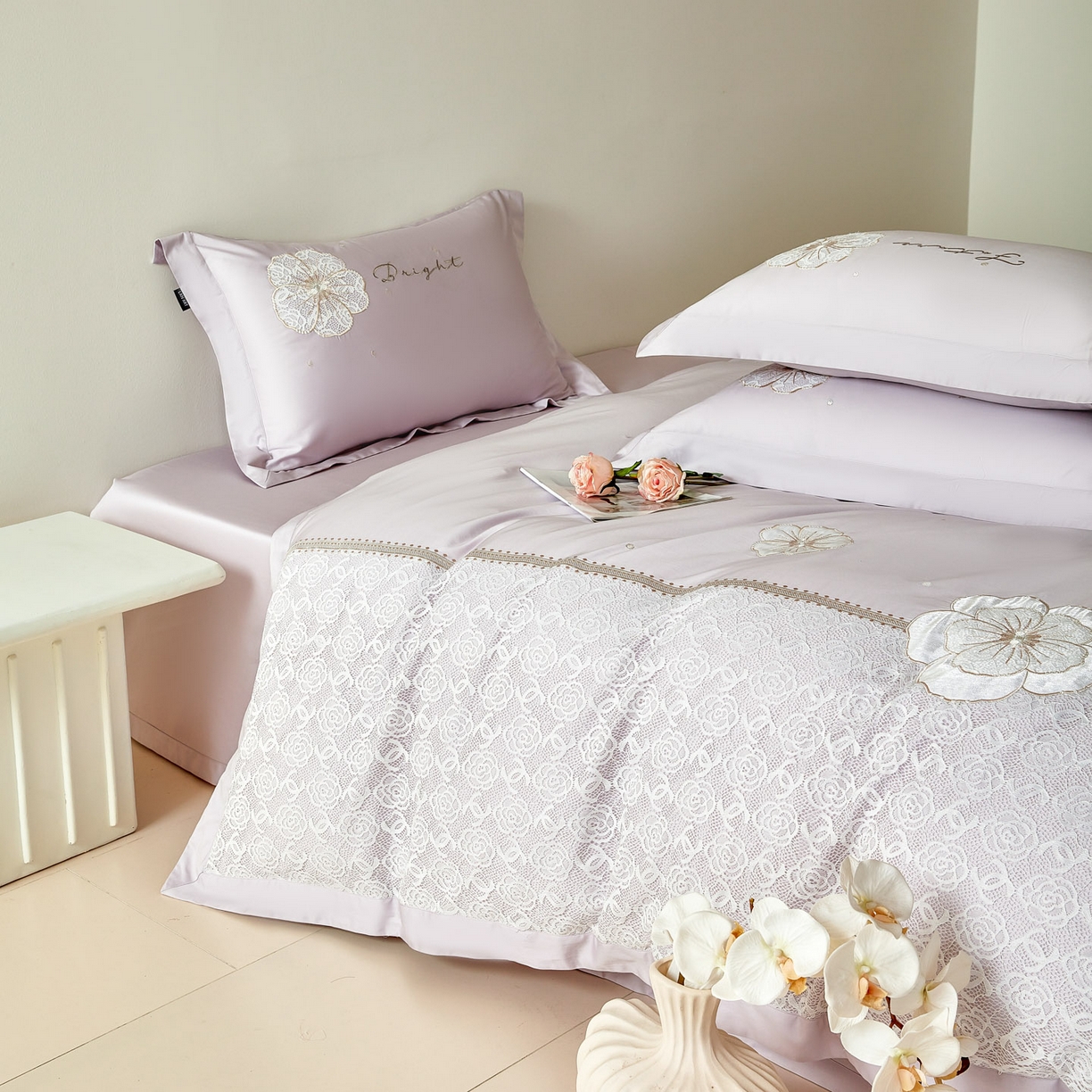 91家纺网 家纺一手货源 找家纺 洺兰家居 2026年新疆长绒棉100支刺绣款绣花工艺款法式四件套 云岚 云岚-紫