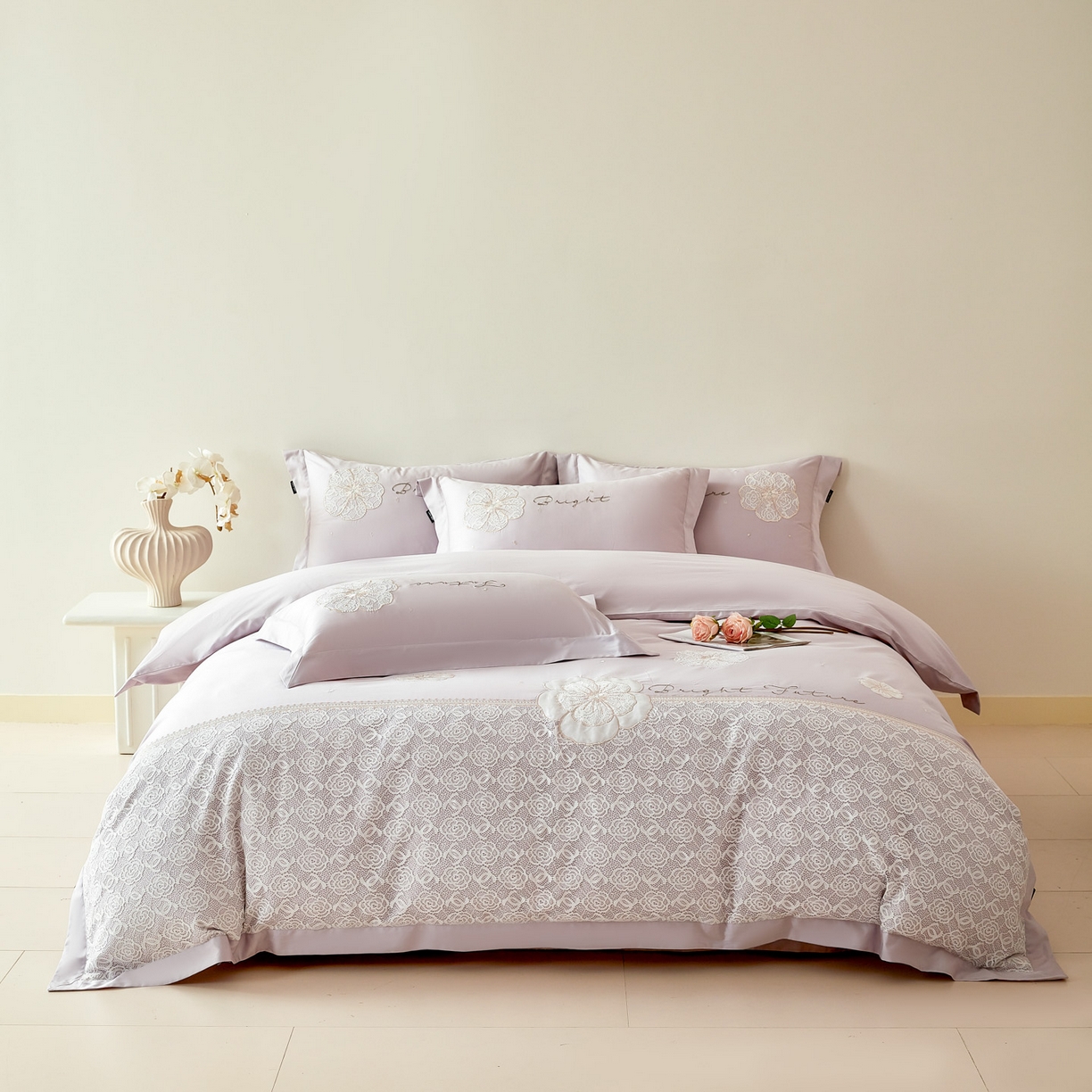 91家纺网 家纺一手货源 找家纺 （总）洺兰家居 2026年新疆长绒棉100支刺绣款绣花工艺款法式四件套 云岚